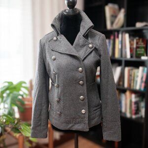 Gray Military Coat Small Wool Blend Double Breasted Jacket Dark Academia Y2K
